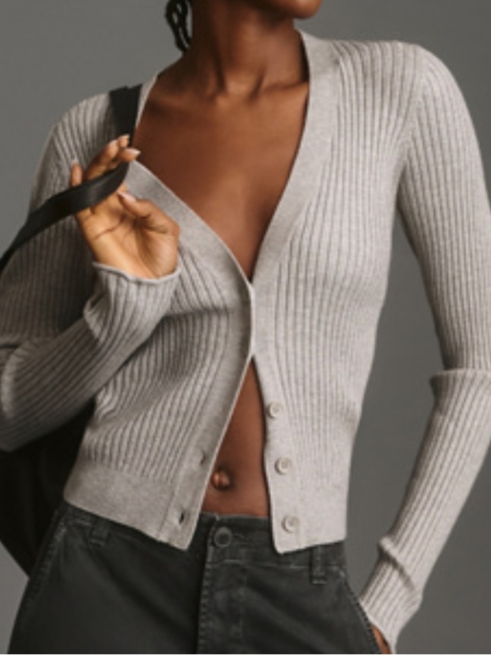 GOOD AMERICAN COZY RIBBED CARDIGAN SWEATER small